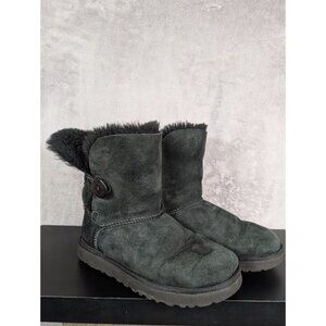 UGG Bailey Button Boots Womens Size 7 Black Plush Inside Suede Faux Fur